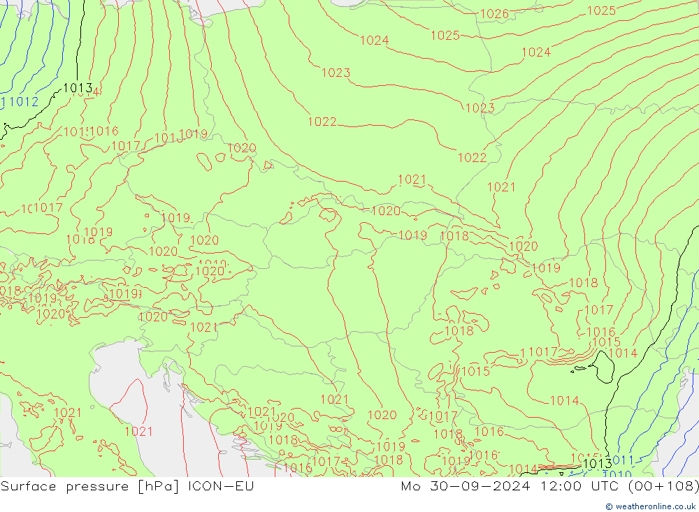 Atmosférický tlak ICON-EU Po 30.09.2024 12 UTC