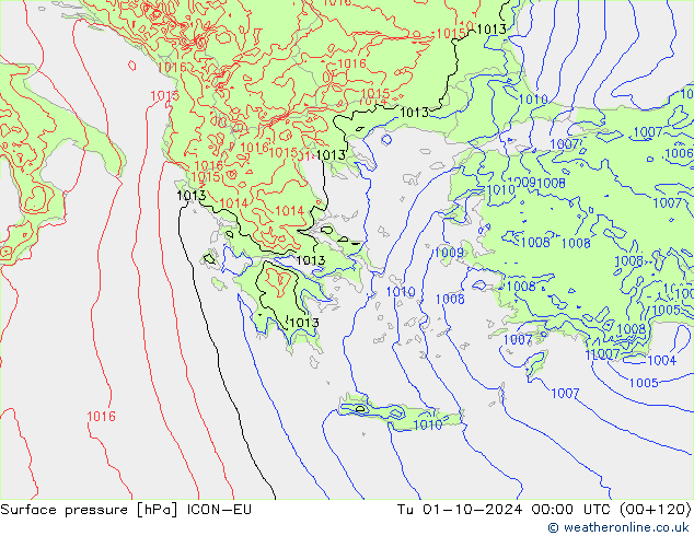 pressão do solo ICON-EU Ter 01.10.2024 00 UTC