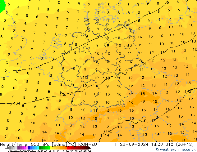 Height/Temp. 850 hPa ICON-EU gio 26.09.2024 18 UTC