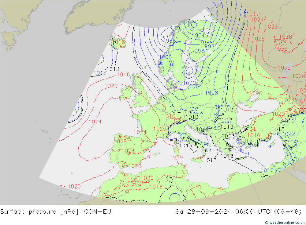 ciśnienie ICON-EU so. 28.09.2024 06 UTC