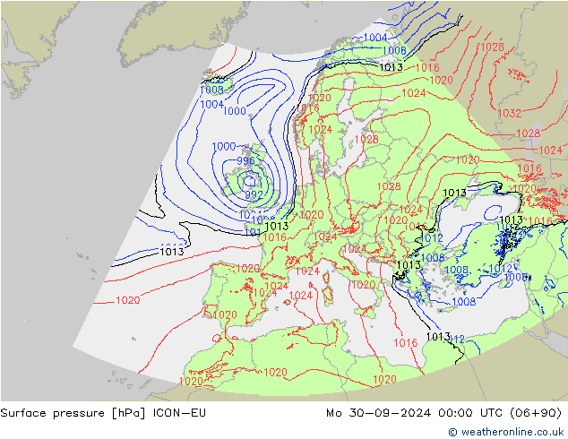 Surface pressure ICON-EU Mo 30.09.2024 00 UTC