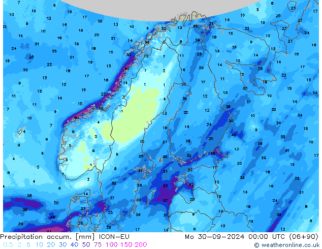 Precipitation accum. ICON-EU Seg 30.09.2024 00 UTC