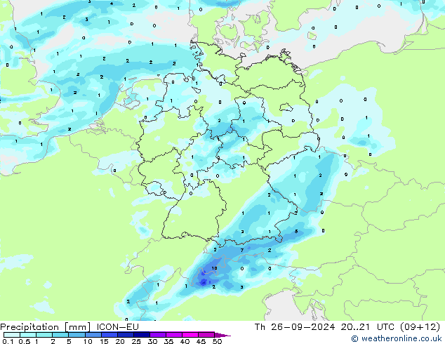 Precipitación ICON-EU jue 26.09.2024 21 UTC