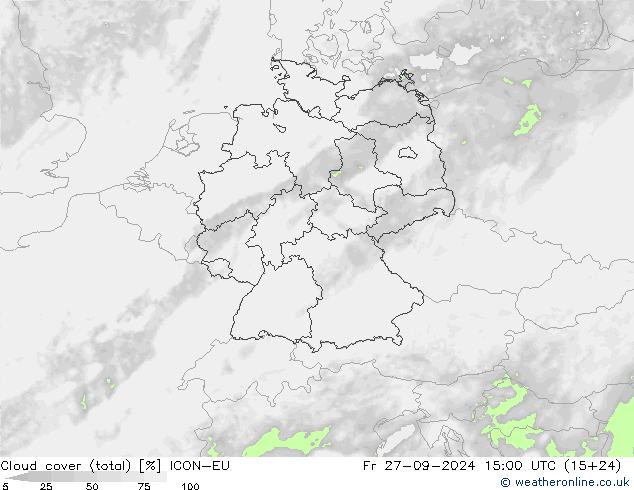 Cloud cover (total) ICON-EU Pá 27.09.2024 15 UTC