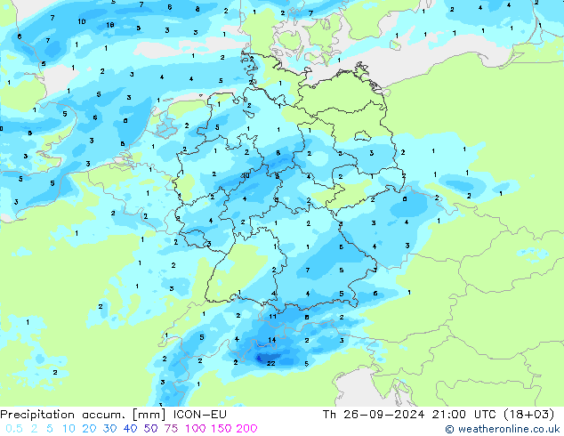 Precipitation accum. ICON-EU чт 26.09.2024 21 UTC