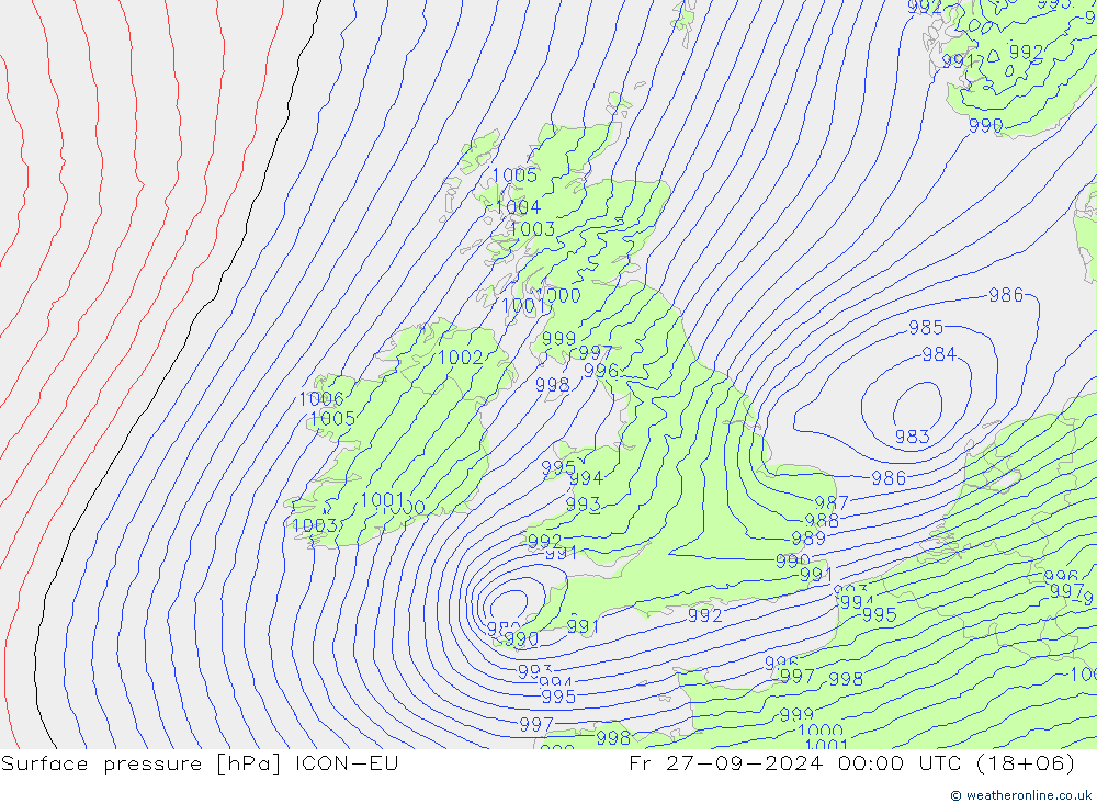 Pressione al suolo ICON-EU ven 27.09.2024 00 UTC