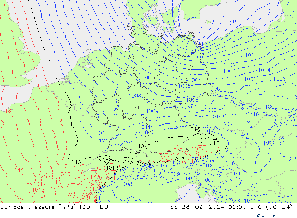 приземное давление ICON-EU сб 28.09.2024 00 UTC