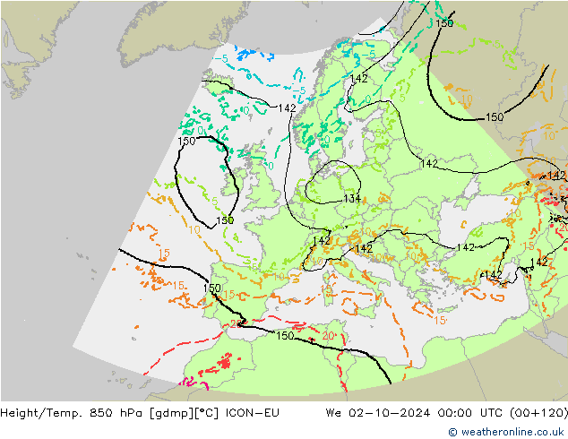 Géop./Temp. 850 hPa ICON-EU mer 02.10.2024 00 UTC