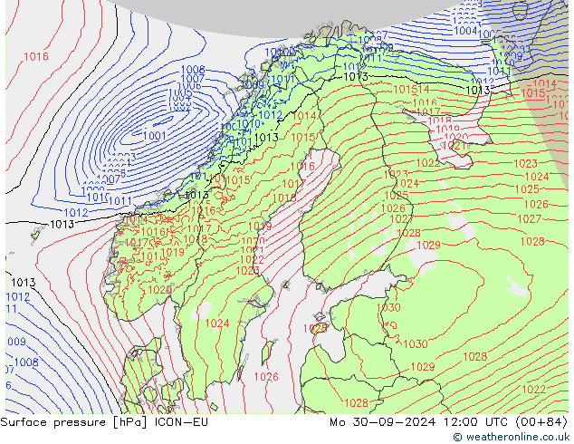 pression de l'air ICON-EU lun 30.09.2024 12 UTC