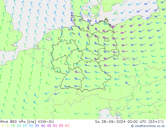 Rüzgar 850 hPa ICON-EU Cts 28.09.2024 00 UTC