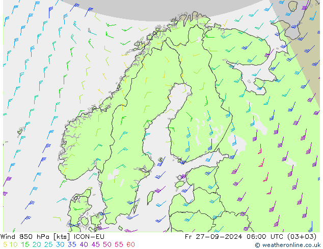 Wind 850 hPa ICON-EU Fr 27.09.2024 06 UTC