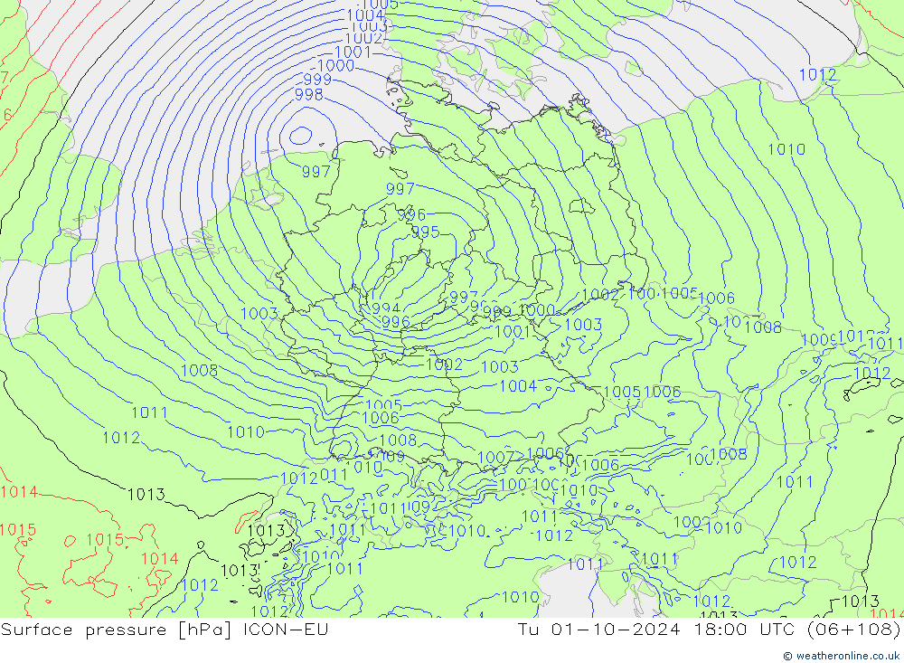 ciśnienie ICON-EU wto. 01.10.2024 18 UTC