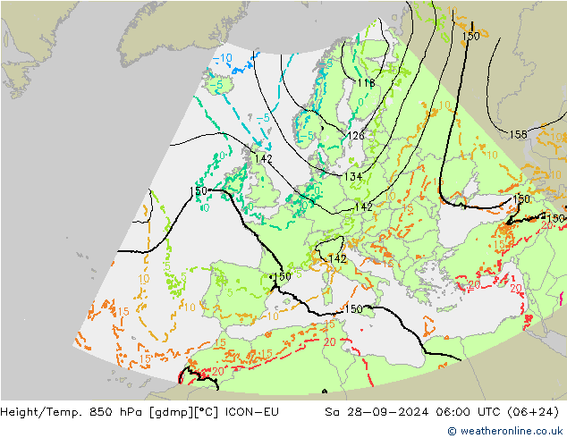 Height/Temp. 850 hPa ICON-EU Sa 28.09.2024 06 UTC