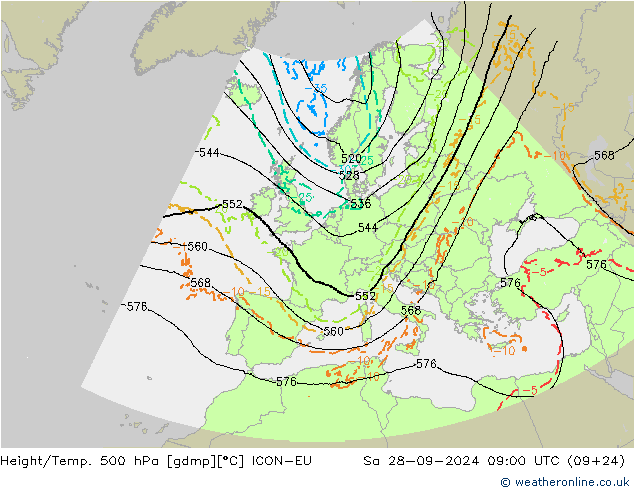 Hoogte/Temp. 500 hPa ICON-EU za 28.09.2024 09 UTC