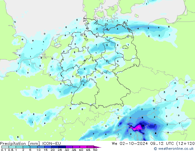 降水 ICON-EU 星期三 02.10.2024 12 UTC