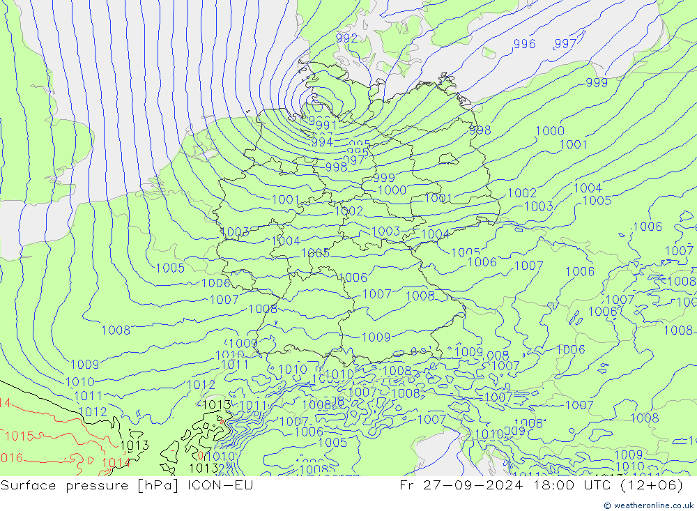 Luchtdruk (Grond) ICON-EU vr 27.09.2024 18 UTC