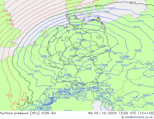 地面气压 ICON-EU 星期三 02.10.2024 12 UTC