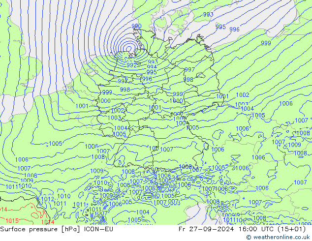 Luchtdruk (Grond) ICON-EU vr 27.09.2024 16 UTC