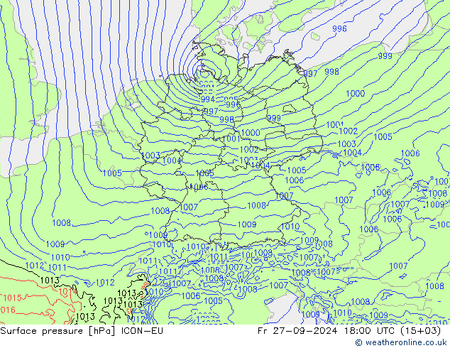 Luchtdruk (Grond) ICON-EU vr 27.09.2024 18 UTC