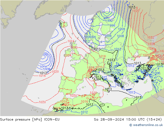 Luchtdruk (Grond) ICON-EU za 28.09.2024 15 UTC