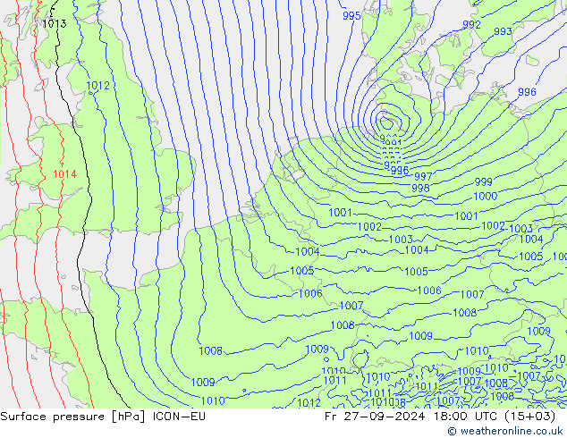 地面气压 ICON-EU 星期五 27.09.2024 18 UTC