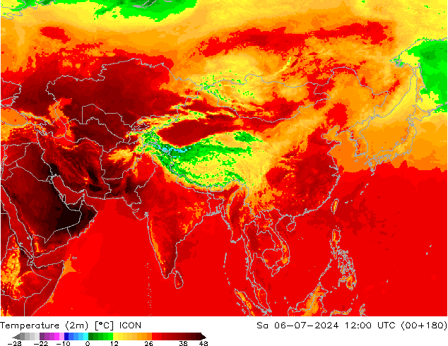 Temperatuurkaart (2m) ICON za 06.07.2024 12 UTC