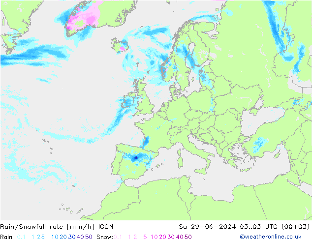 Regen/Sneeuwval ICON za 29.06.2024 03 UTC