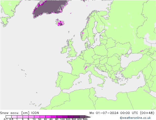 Totale sneeuw ICON ma 01.07.2024 00 UTC