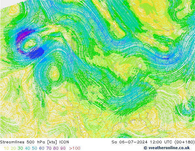 风 500 hPa ICON 星期六 06.07.2024 12 UTC