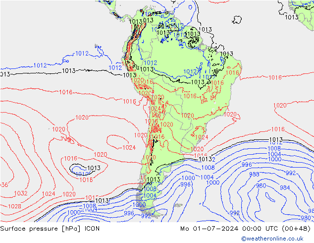 Luchtdruk (Grond) ICON ma 01.07.2024 00 UTC