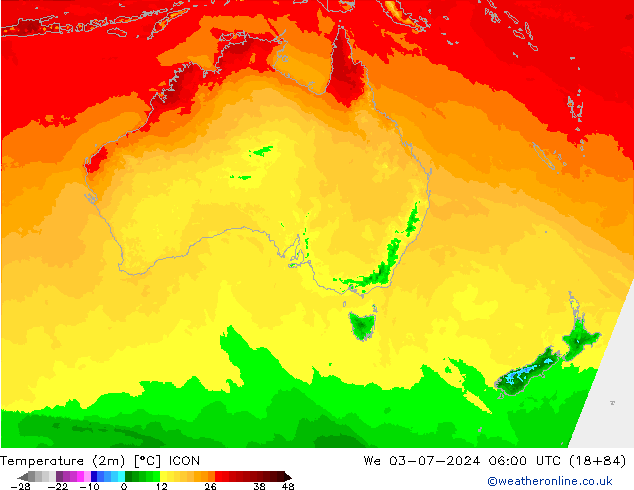 Temperatuurkaart (2m) ICON wo 03.07.2024 06 UTC