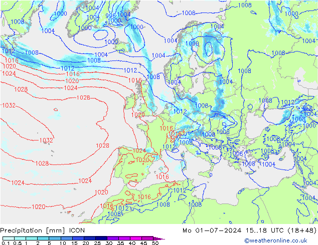 Neerslag ICON ma 01.07.2024 18 UTC