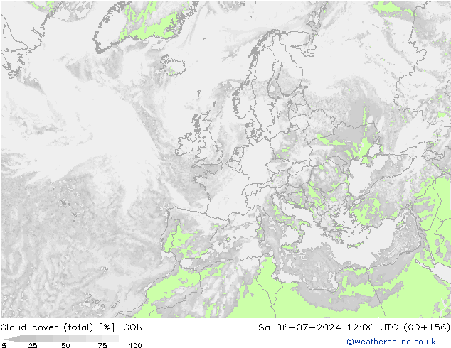 Bewolking (Totaal) ICON za 06.07.2024 12 UTC
