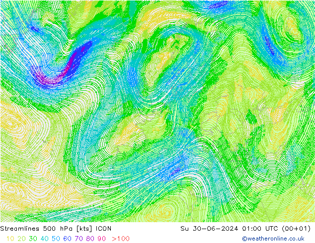 风 500 hPa ICON 星期日 30.06.2024 01 UTC