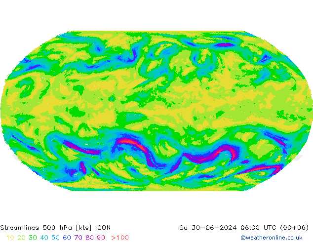 风 500 hPa ICON 星期日 30.06.2024 06 UTC