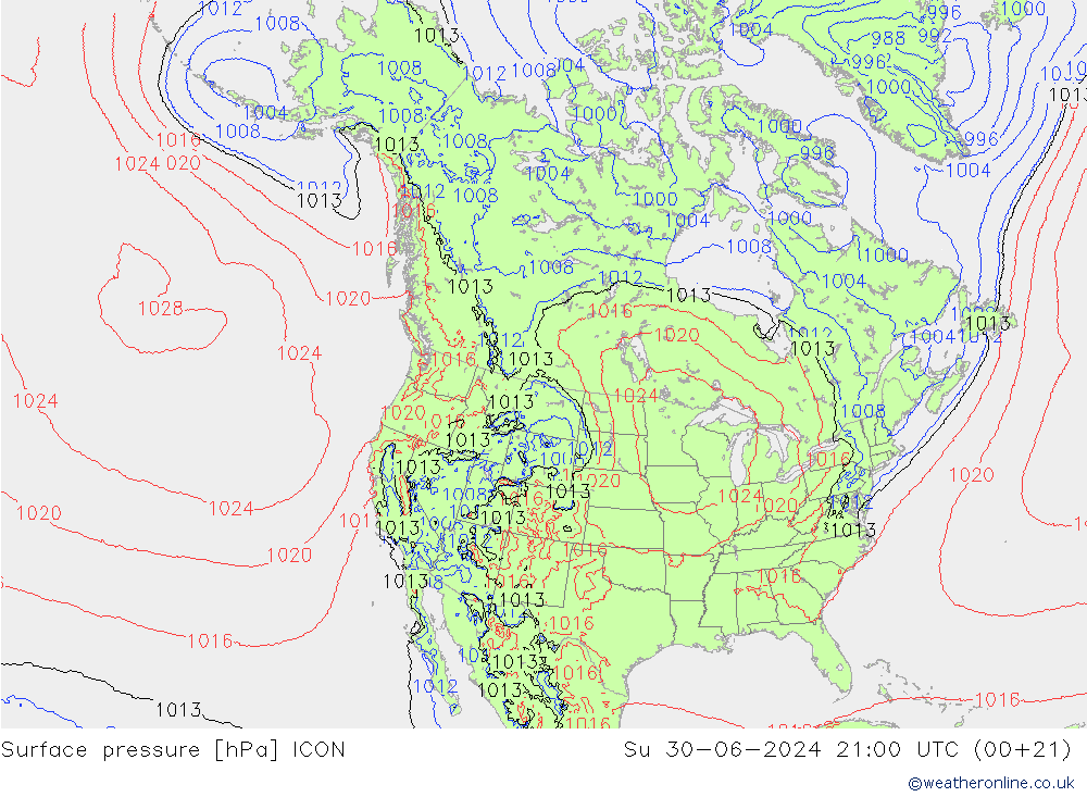地面气压 ICON 星期日 30.06.2024 21 UTC