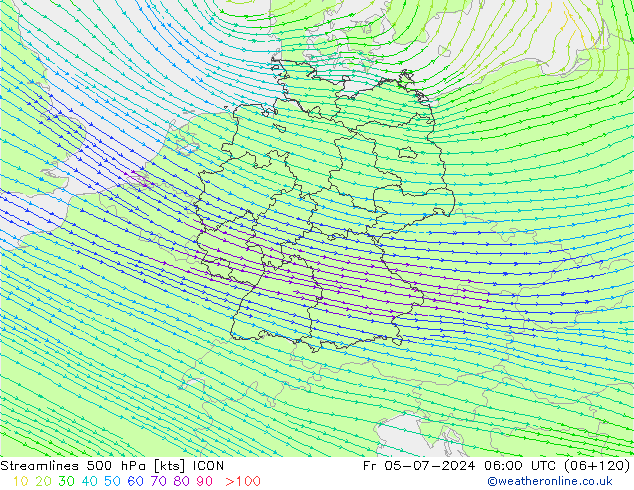 风 500 hPa ICON 星期五 05.07.2024 06 UTC