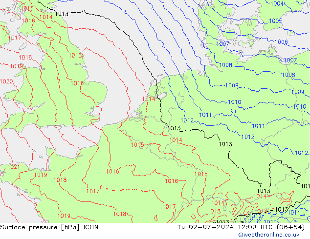地面气压 ICON 星期二 02.07.2024 12 UTC