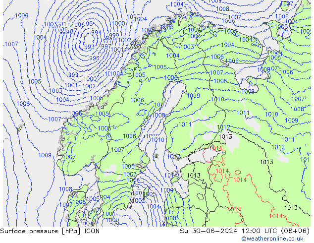 地面气压 ICON 星期日 30.06.2024 12 UTC