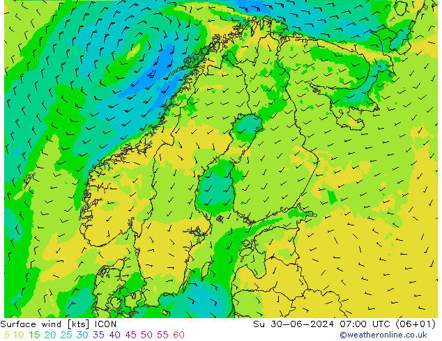风 10 米 ICON 星期日 30.06.2024 07 UTC