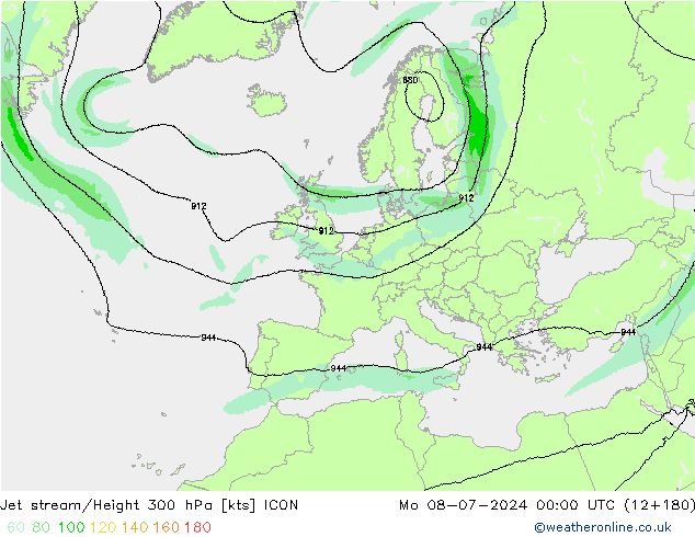 高速氣流 ICON 星期一 08.07.2024 00 UTC