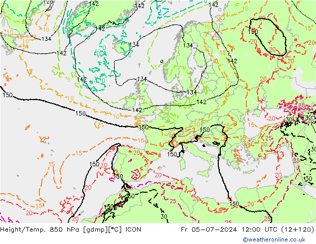 Height/Temp. 850 hPa ICON 星期五 05.07.2024 12 UTC