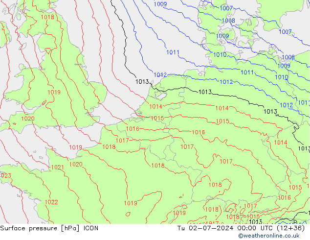 Luchtdruk (Grond) ICON di 02.07.2024 00 UTC