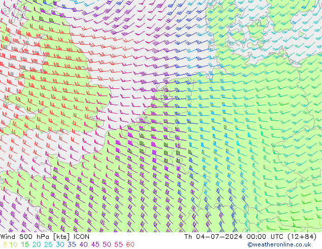 风 500 hPa ICON 星期四 04.07.2024 00 UTC