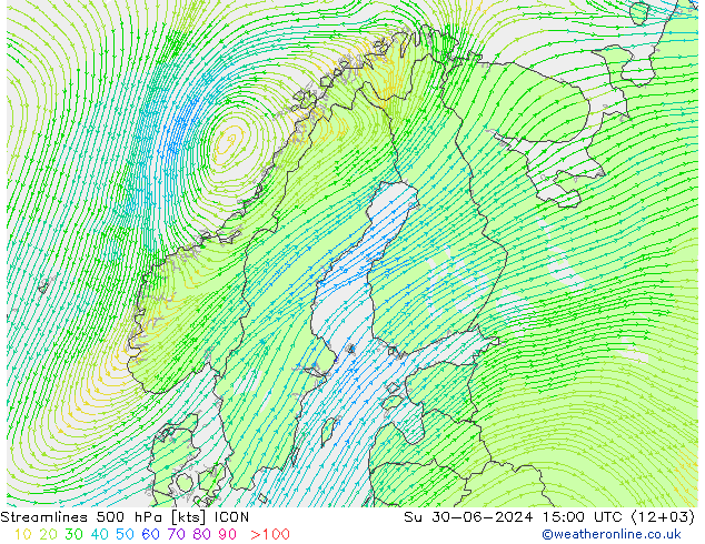 风 500 hPa ICON 星期日 30.06.2024 15 UTC