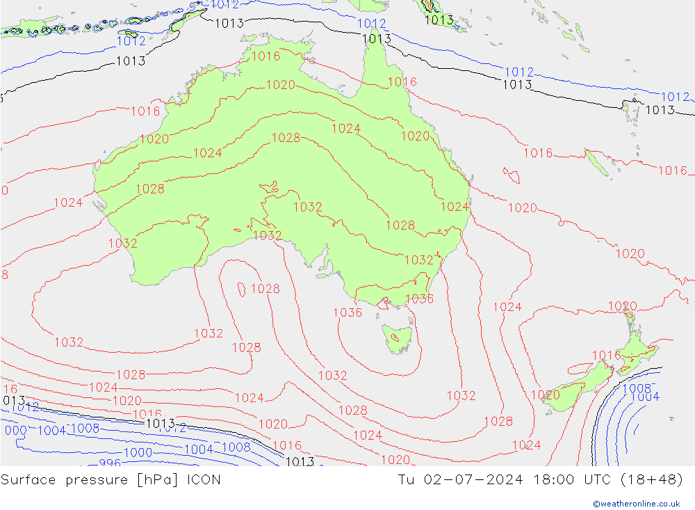Luchtdruk (Grond) ICON di 02.07.2024 18 UTC