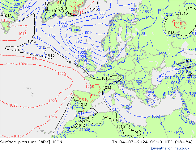 Luchtdruk (Grond) ICON do 04.07.2024 06 UTC