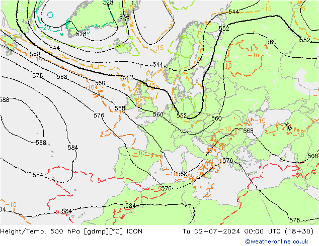 Hoogte/Temp. 500 hPa ICON di 02.07.2024 00 UTC