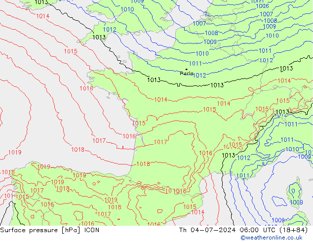 Luchtdruk (Grond) ICON do 04.07.2024 06 UTC