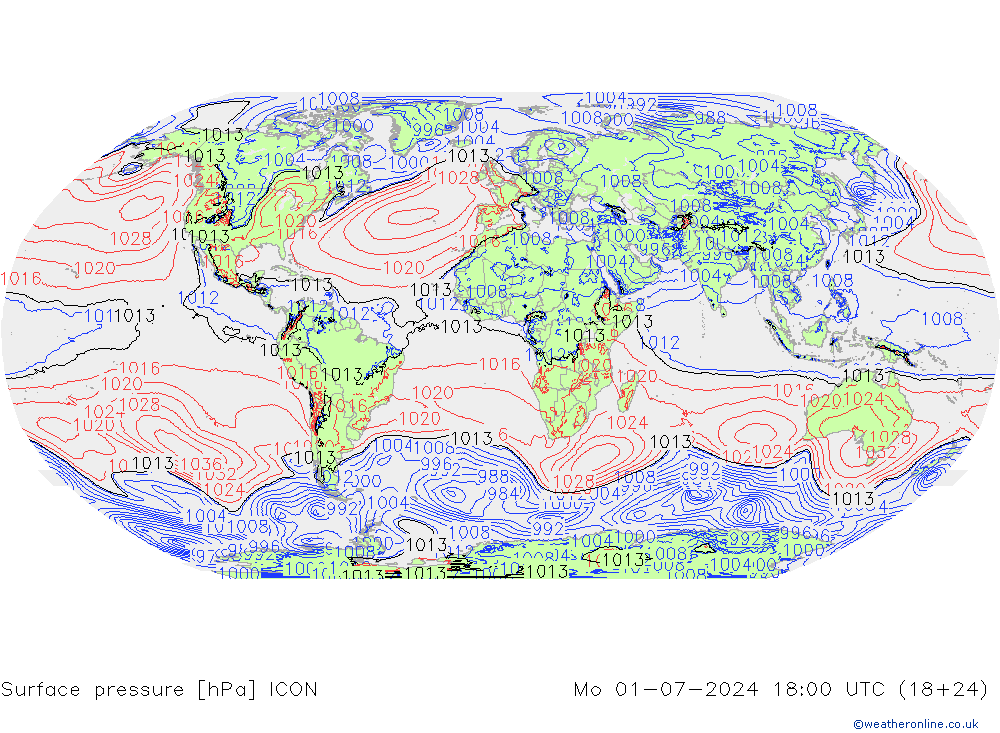 Luchtdruk (Grond) ICON ma 01.07.2024 18 UTC